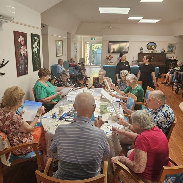 Residents enjoying art class